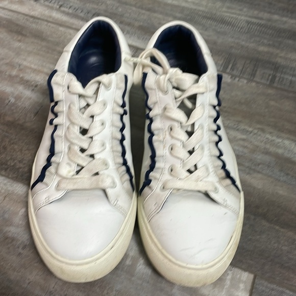 Tory Burch Sport Ruffle Sneaker White Navy Casual Athleisure Low-Top Leather 8 - Picture 7 of 14